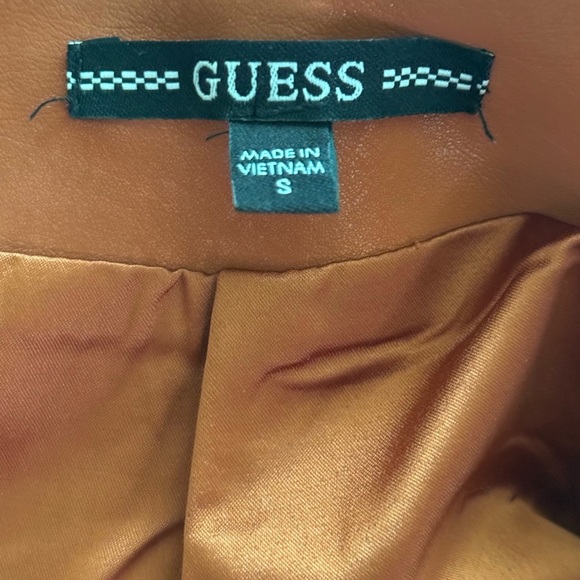 GUESS Faux Leather Mini Skirt Burnt Orange Rust Asymmetrical Hem Size S - Picture 2 of 6